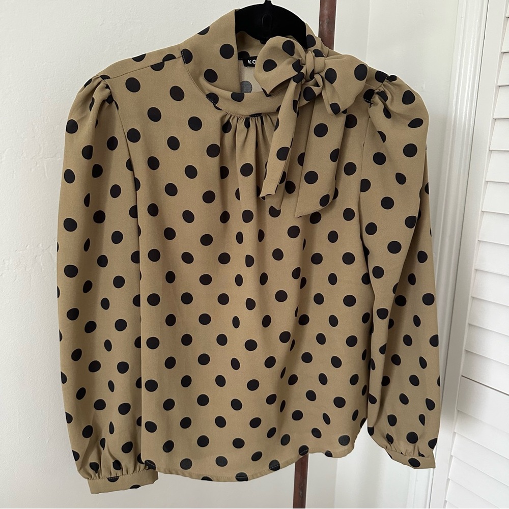 Kontrol Contemporary Polka Dot Blouse with Neck Bow, Size M